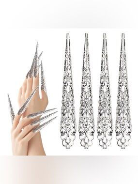 Silver Filigree Stiletto Nail Tips - Ornate Long Claws | OS | NWOT